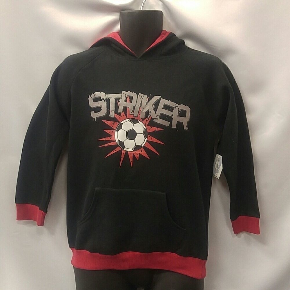 BOY'S BLACK & RED HOODIE WITH "STRIKER" LOGO.